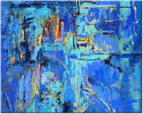 canvas-leinwandbild, abstrakt-fantasie, bilder-abstrakt, blau, cyan, malereien