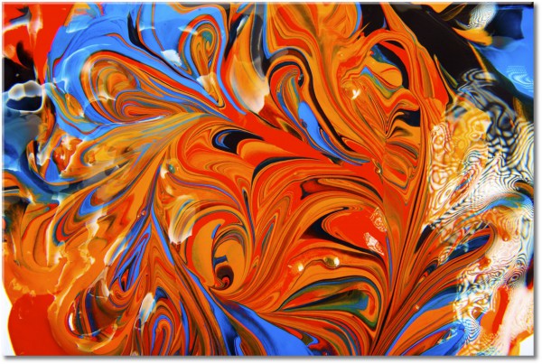 canvas-leinwandbild, abstrakt-fantasie, bilder-abstrakt, blau, bunt, kunst, malereien, orange, rot, schwarz, weiss, zeitgenoessische-kunst