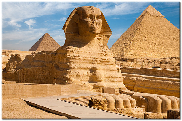 canvas-leinwandbild, aegypten, andere-landschaften, beige, blau, landschaft, mythologie, pyramiden, sphinx, stadtische-landliche-landschaften, tourismus, wueste