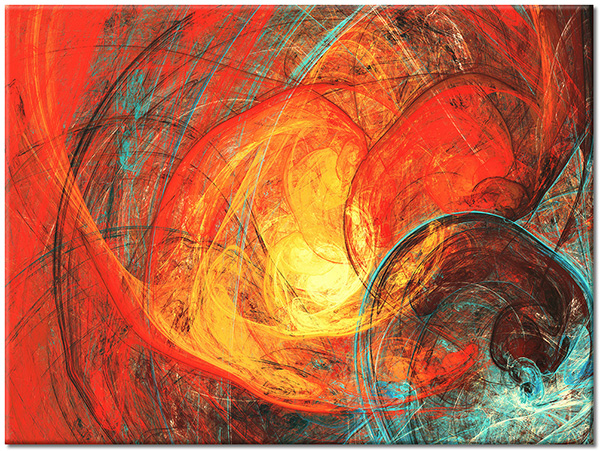 canvas-leinwandbild, abstrakt-fantasie, blau, gelb, orange, rot