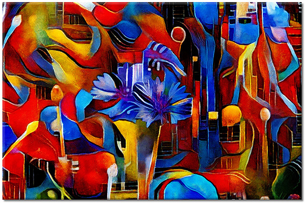canvas-leinwandbild, abstrakt-fantasie, bilder-abstrakt, blau, bunt, gelb, kunst, malereien, orange, rot, zeitgenoessische-kunst