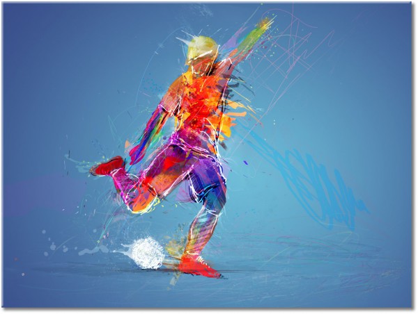 canvas-leinwandbild, abstrakt-fantasie, blau, bunt, fussball, gelb, grun, orange, rot, sonstiges, sport, verschiedene, violett