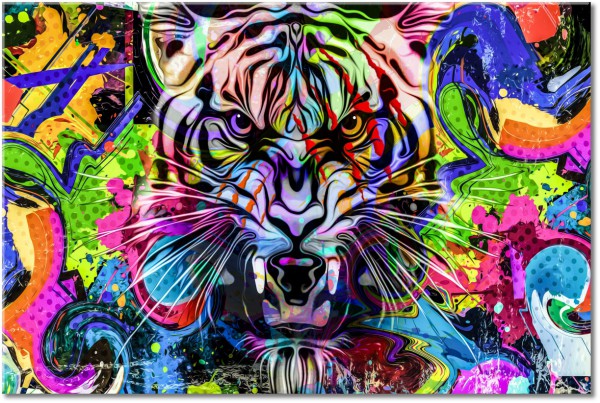 canvas-leinwandbild, abstrakt-fantasie, beige, blau, braun, bunt, gelb, grun, kunst, malereien, orange, pink, pop-art, rot, schwarz, sonstiges, stillleben-andere-gemalde, tiere, tiger, verschiedene, violett, wildtiere, zeitgenoessische-kunst