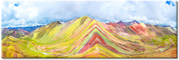 canvas-leinwandbild, berge, bunt, gelb, grun, landschaft, pink, rot, weiss