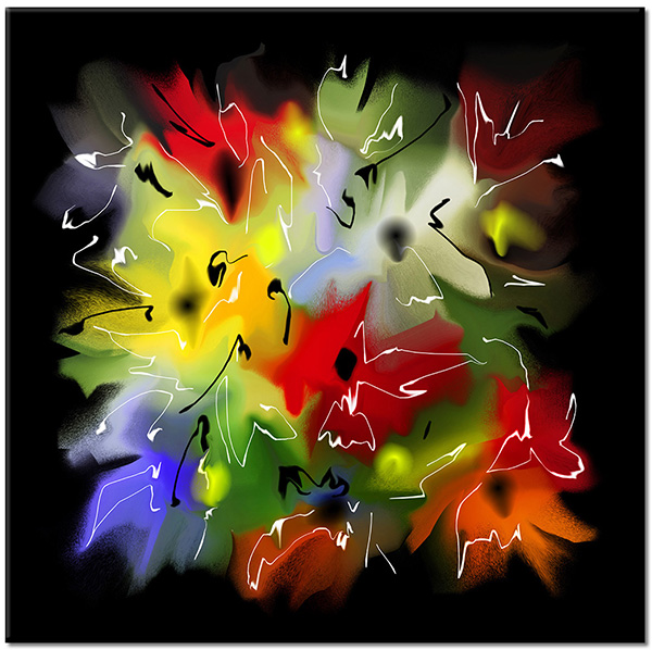 canvas-leinwandbild, abstrakt-fantasie, bunt, gelb, grun, rot, schwarz