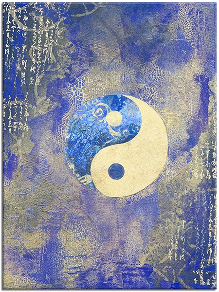 canvas-leinwandbild, abstrakt-fantasie, beige, blau, feng-shui-zen, grau, kunst, malereien, stillleben-andere-gemalde, violett, weiss, yin-yang