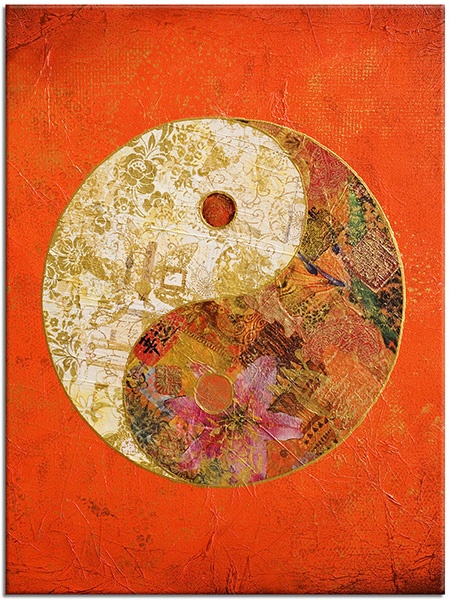canvas-leinwandbild, abstrakt-fantasie, beige, feng-shui-zen, gelb, kunst, malereien, orange, rot, stillleben-andere-gemalde, yin-yang