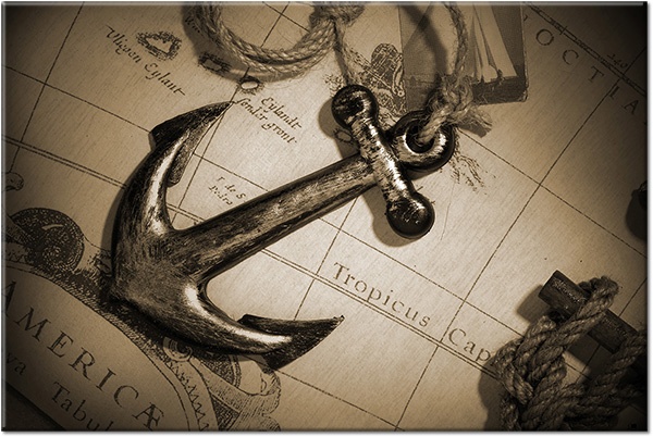 canvas print, anchors, brown, maps, navigation, sepia, vintage, white