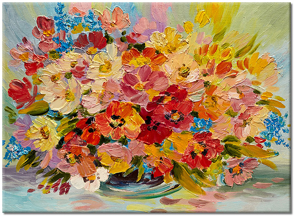 canvas print, art, blue, flowers, green, multicolour, orange, paintings, pink, red, still-life, still-life-other-paintings, yellow