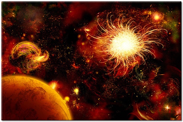 canvas print, abstract-fantasy, astronomy, beige, black, brown, miscellaneous, orange, planets, red, stars, sun, univers, yellow