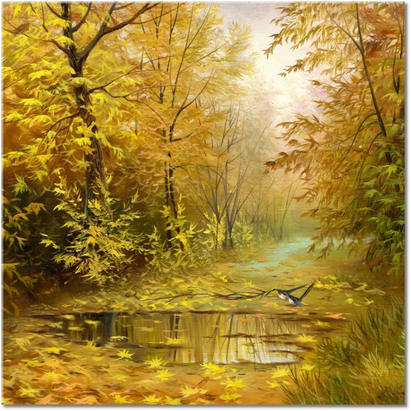 canvas print, art, autumn, beige, birds, brown, forests, forests, landscapes, orange, paintings, paintings-landscapes, trees, yellow