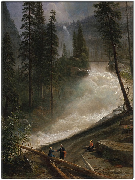 canvas print, art, bierstadt, brown, fir-trees, flowers, forests, green, landscapes, paintings, paintings-landscapes, river, sea-waterfalls-lakes, trees, waterfalls, white