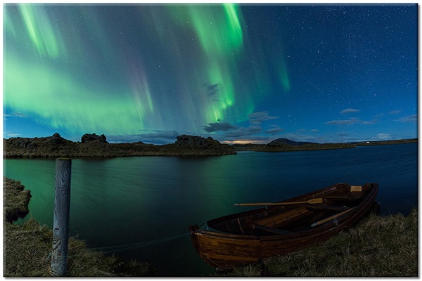 canvas print, astronomy, aurora-borealis, blue, boats-ships, brown, green, lakes, landscapes, miscellaneous, sky, stars, various-landscapes