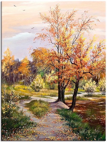 canvas print, art, autumn, beige, black, brown, flowers, forests, forests, green, lakes, landscapes, multicolour, orange, paintings, paintings-landscapes, pink, purple, trees, yellow