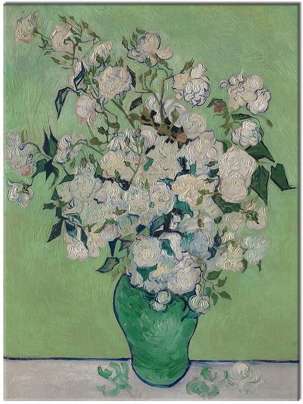 canvas print, art, flowers, gray, green, painters, paintings, roses, still-life, still-life-other-paintings, van-gogh, white