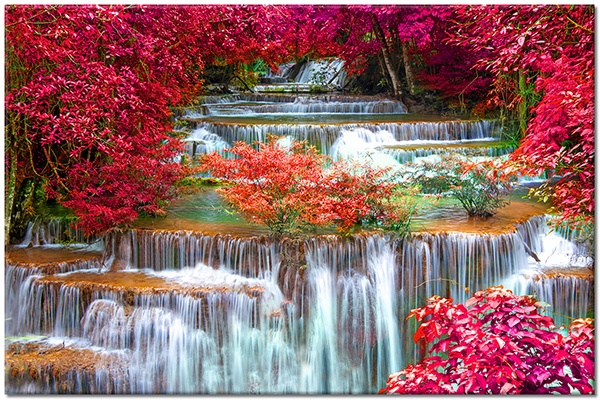 canvas print, brown, green, landscapes, orange, pink, red, sea-waterfalls-lakes, waterfalls, white