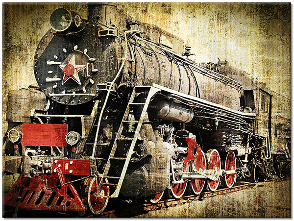 canvas print, cars-trains-boats-planes, locomotives, miscellaneous, red, sepia, trains, vintage