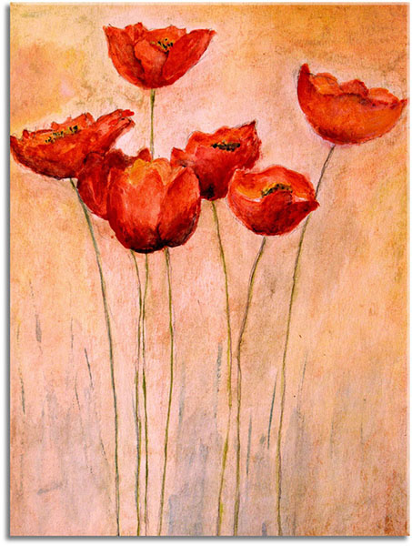 canvas print, art, beige, brown, flowers, orange, paintings, poppies, red, still-life-other-paintings, watercolour