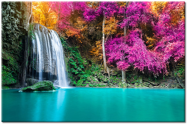 canvas print, autumn, blue, cyan, forests, green, lakes, landscapes, orange, pink, purple, sea-waterfalls-lakes, trees, waterfalls
