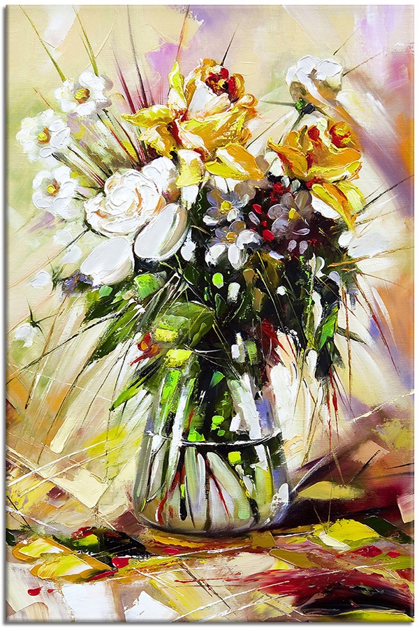 canvas print, art, beige, black, brown, flowers, green, multicolour, orange, paintings, purple, red, still-life, still-life-other-paintings, vase, white, yellow
