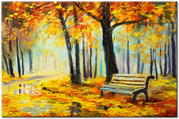 tableau sur toile, arbres, art, automne, forets, jaune, noir, orange, peintures, peintures-paysages