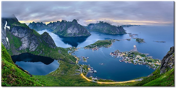 tableau sur toile, beige, bleu, gris, iles, lofoten, mer, mer-cascades-lacs, montagnes, norvege, paysages, vert