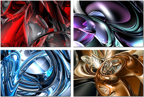 Set von 4 Leinwandbilder: Abstrakte Formen von intensiven Farben