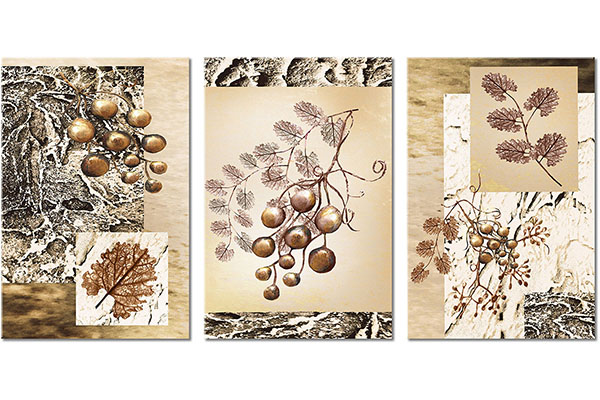 Set von 3 Leinwandbilder: Dekorative Früchte und Blätter