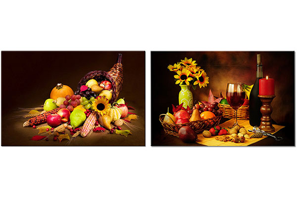 Set von 2 Leinwandbilder: Füllhorn von Obst und Wein