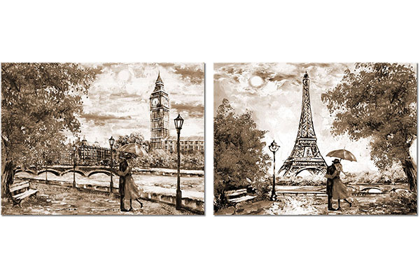 Set von 2 Leinwandbilder: Liebhaber in London und Paris