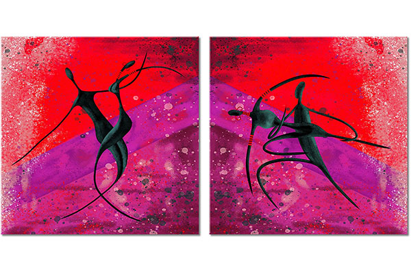 Set: Paar afrikanische Tänzer, abstrakte Silhouetten