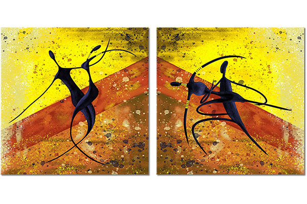 Set von 2 Leinwandbilder: Paar afrikanische Tänzer, abstrakte Silhouetten