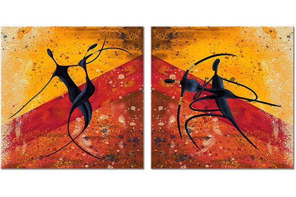 set of 2 canvas prints: Couple of African Dancers, Abstract Silhouettes