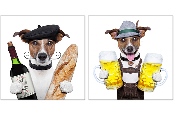 set of 2 canvas prints: Dog baker, sommelier, brewer