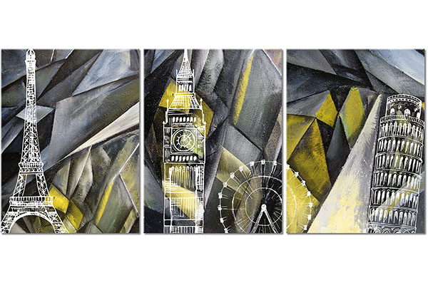 set of 3 canvas prints: The Eiffel Tower, Big Ben and the Leaning Tower of Pisa