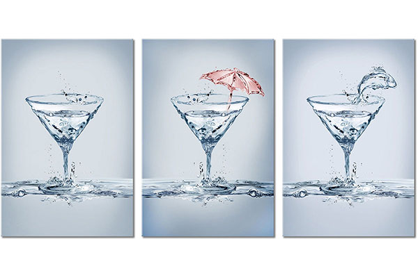 set of 3 canvas prints: Glasses of water, abstract