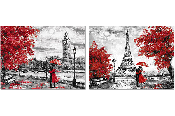 set of 2 canvas prints: Lovers in London and Paris