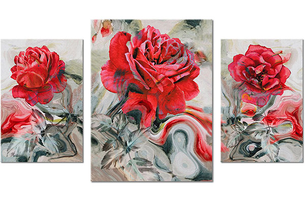 set of 3 canvas prints: Roses on a background of mixed colours